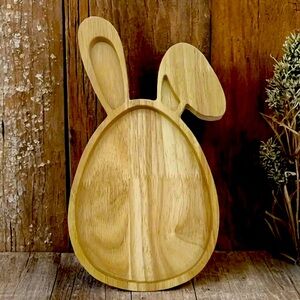 HAND MADE Wooden Bunny Egg Shaped Tray NWT